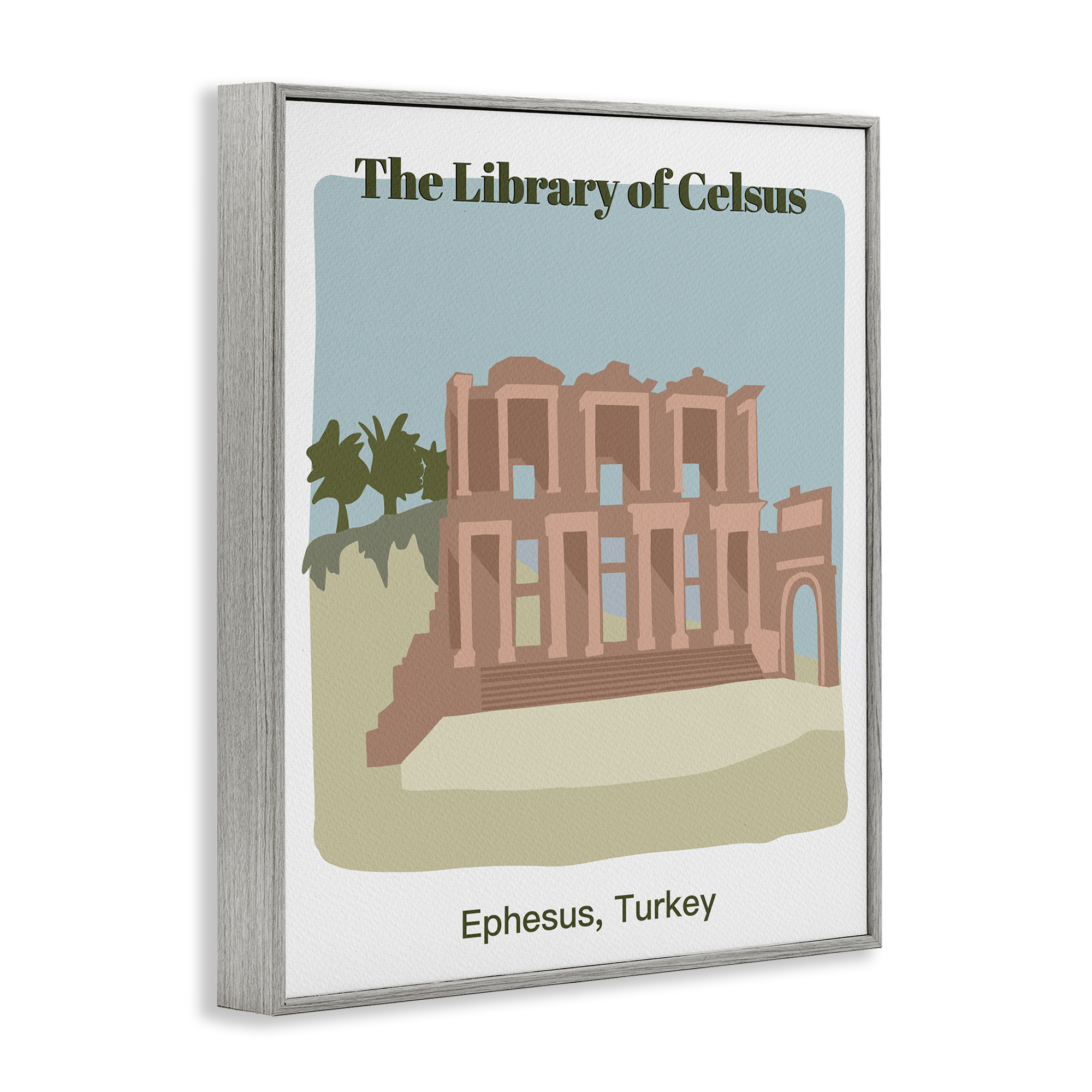 Stupell Industries Library Of Celcus Architecture Town & City Painting Gray Framed Art Print Wall Art, 11 x 14