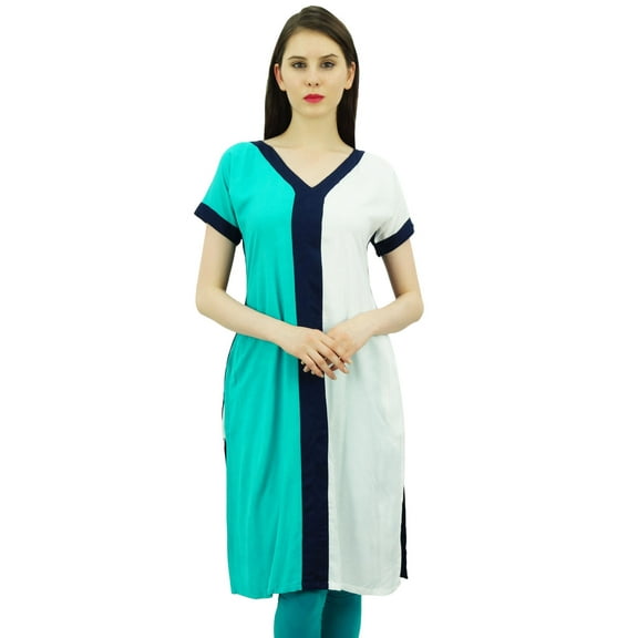 Bimba Straight Kurti With Contrast Pannel Pattern Rayon Casual Tunic With Pockets