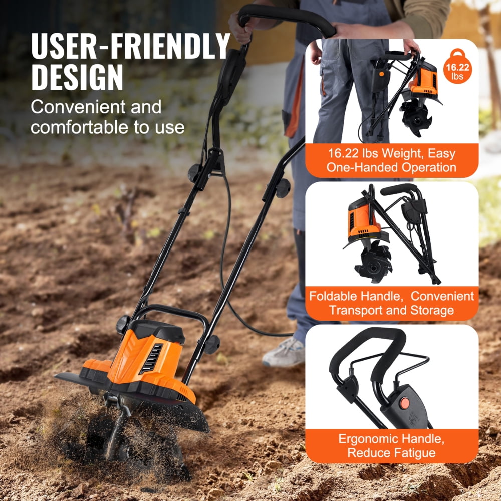 NOBOLEA 10 Amp Electric Tiller, 14" Tilling Width 3.94" Tilling Depth Corded Electric Tiller/Cultivator, Steel Mn Tines, Rototiller for Garden Lawn Soil Digging