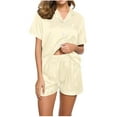 thumbnail image 2 of Pajamas For Women Hxshgdsn Women's Pajama Suit，Printed Turndown Collar Short Sleeve Blouse & Pants Sleepwear Set For Home White M, 2 of 4
