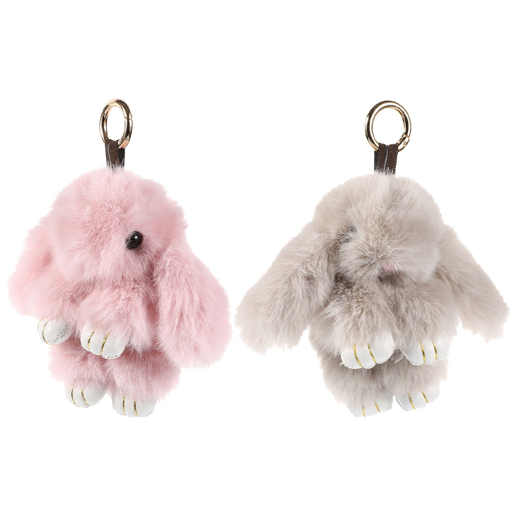 Soft Cell Phone Chain Bunny Key Ring Handbag Pendant Faux Rex Rabbit Fur 