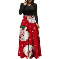 thumbnail image 1 of Robes pour Femmes 2022 Noël Col Rond Manches Longues Patchwork Imprimé Robe Longue Ligne A Robe Automne Dames, 1 of 6