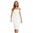 thumbnail image 4 of BEAUKEY Women's Mesh Off Shoulder Bodycon Slash Neck Midi Bandage Dress Celebrity White M, 4 of 6