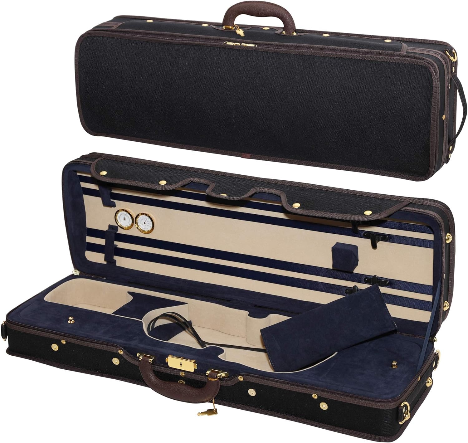 MI&VI NF-9001CC Maestro Hard-Shell Violin Case 4/4 (Full Size) Polishing Cloth Included | Luxury Silk Interior | High-Density | Adjustable Straps | Hygrometer | Thermometer (Blue)