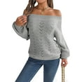 thumbnail image 3 of Crochet Tops for Women Off the Shoulder Sweaters Summer Long Sleeve Hollow Out Knit Beach Clothes Gray L, 3 of 9