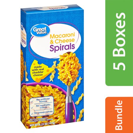 (5 pack) (5 Pack) Great Value Macaroni & Cheese Spirals, 6.25 oz