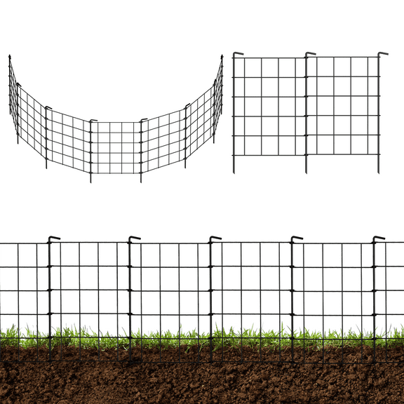 Oumilen Metal Decorative Garden Fence, 19.6"H x 10FT, Black, 10 Panels