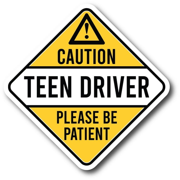 Magnet Me Up Caution Teen Driver Please Be Patient Magnet Decal, 5 Inch Yellow