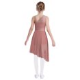 thumbnail image 2 of Doomiva Kids Girls Asymmetrical Lyrical Dance Dress Rhinestones Flower Pattern Side Slit Ballet Dancewear Dusty Pink 14, 2 of 6