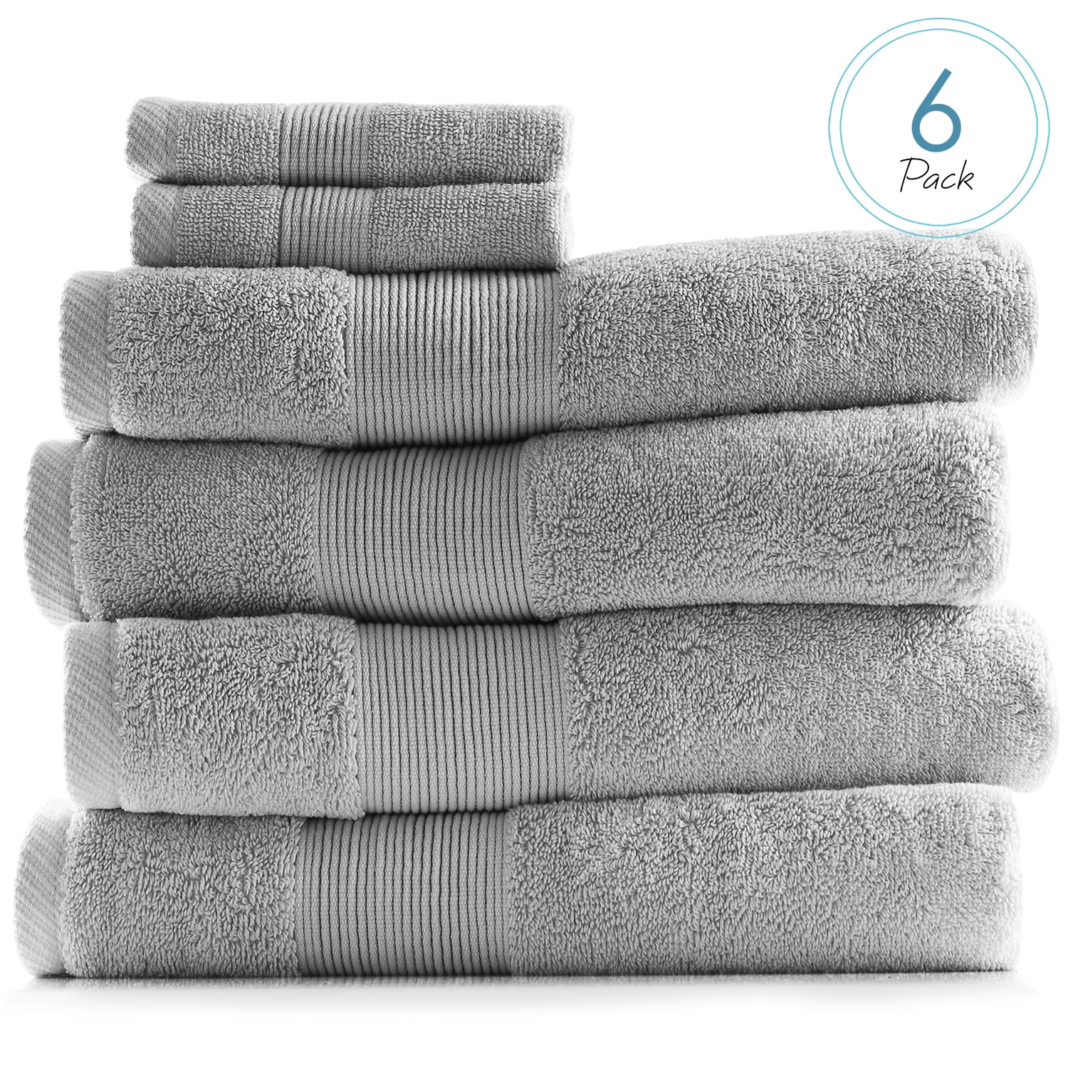 Hearth & Harbor Bath Towel Collection, 100% Cotton Luxury Soft Set of 4 Bath Towels & 2 Wash Cloths – Gray