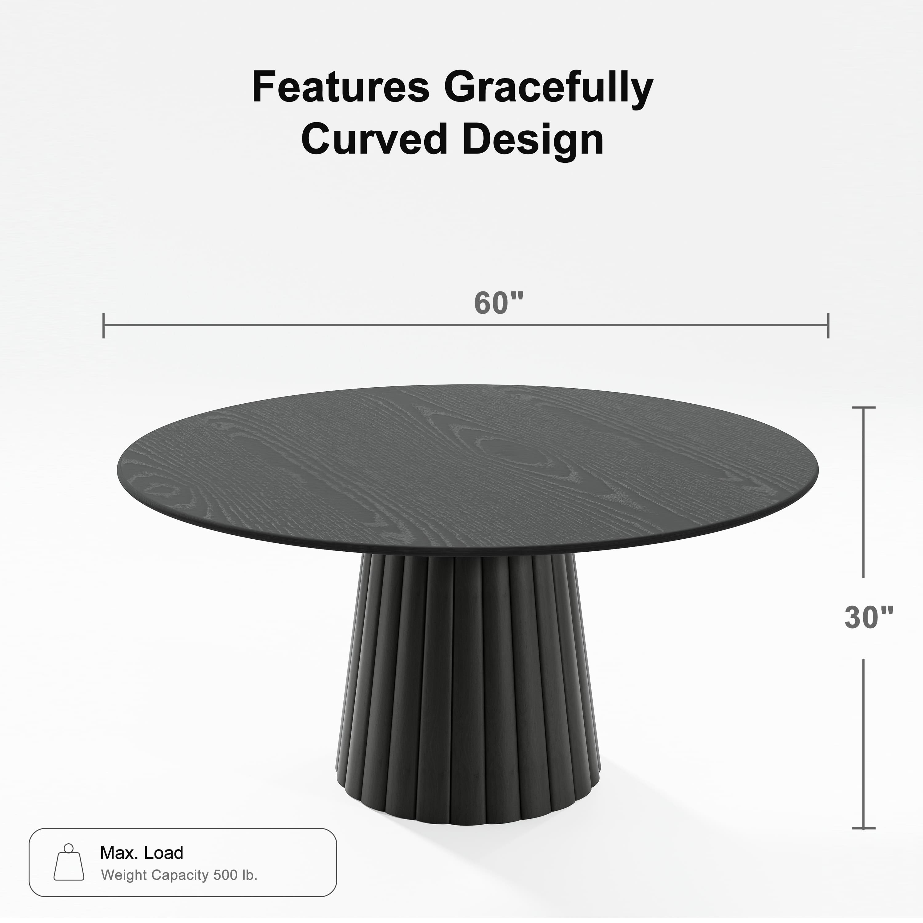 60 in. Soild Wood Black Dining Table Round Kitchen Table