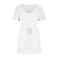 thumbnail image 5 of FAIWAD Womens Elastic Short Rompers V Neck Short Sleeve with Pockets Comfy Jumpsuit with Drawstring (X-Large, White), 5 of 7