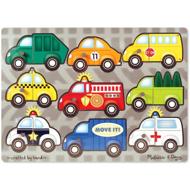 Melissa & Doug Vehicles Mix 'n Match Wooden Peg Puzzle (9 pcs