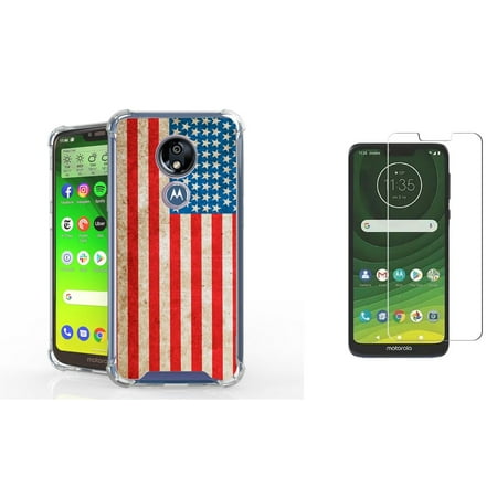 Beyond Cell AquaFlex Designed for Moto G7 Play Full Body Coverage Case with Tempered Glass Screen Protector and Atom Cloth - Vintage American