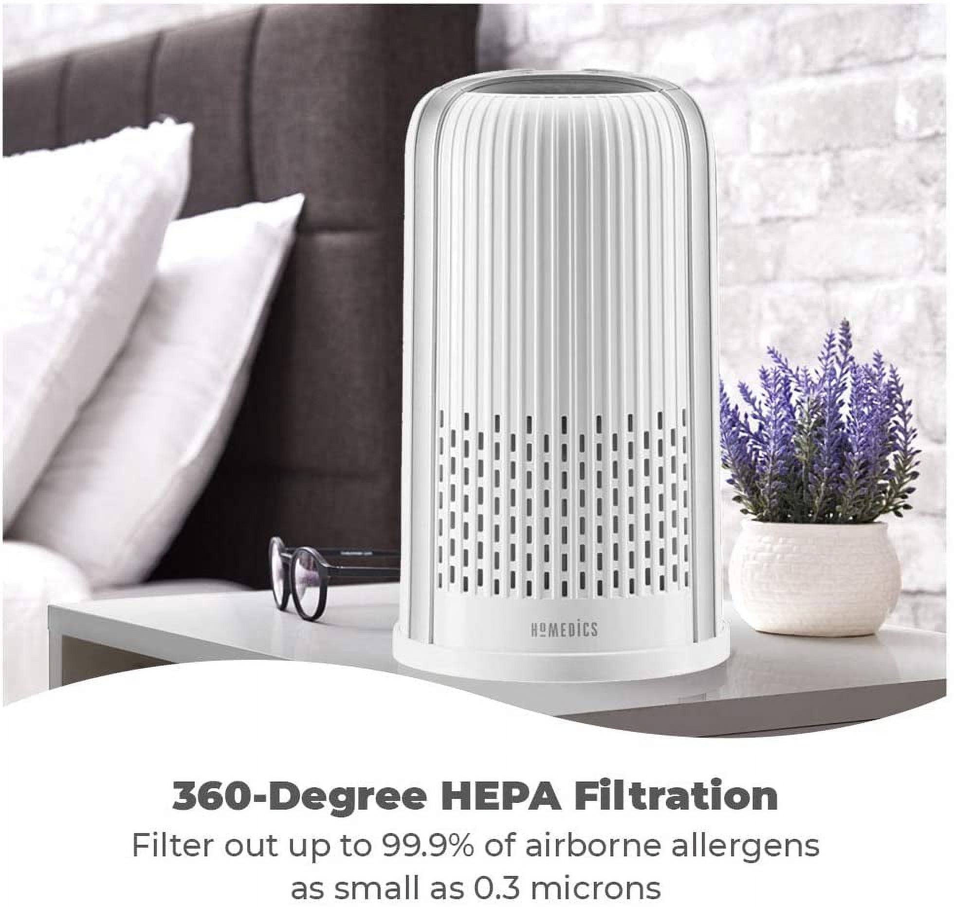 HoMedics Total Clean 4-in-1 Tower Air Purifier, 360-Degree HEPA Filtration, White - image 3 of 7