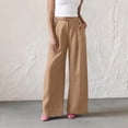 thumbnail image 2 of QATAINLAV Womens Linen Wide Leg Palazzo Pants Summer Button Front Elastic Waist Work Trouser Loose Casual Dress Pants with Pockets Khaki XL, 2 of 7