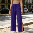 thumbnail image 2 of Levmjia Women's High Waisted Wide Leg Pants with Drawstring Side Pockets Front Slit Flowy Pants Casual Yoga Lounge Trousers for Summer, 2 of 6