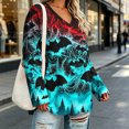 thumbnail image 4 of Uootdi Halloween Sweatshirts for Women V Neck Bat Flame Graphic Womens Sweatshirt Loose Fit Holiday Gathering Stretchy Womens Tops Gift, 4 of 7