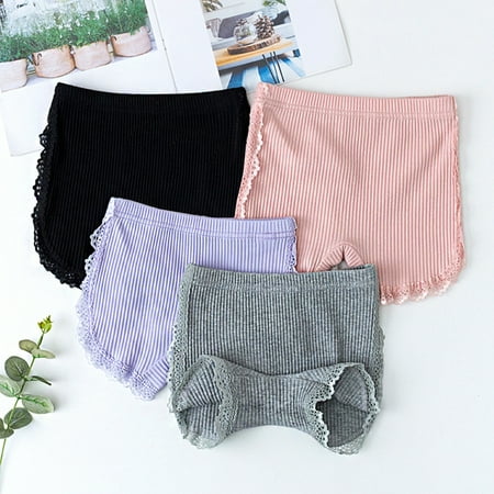 

KangQi Leggings Solid Color Thin Children Girls Pit Stripes Safety Pants for Summer