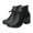 Black, variant on Lovskoo 2024 Ankle Boots for Women Round Toe Chunky Heel Soft Leather Mid Heel Bowknot Trendy Leather Side Zipper Short Booties Black
