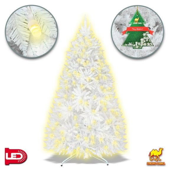 Artificial PVC White Christmas Tree with 700 LED Lights & Metal Steel Base (7Ft & 2154Tips)