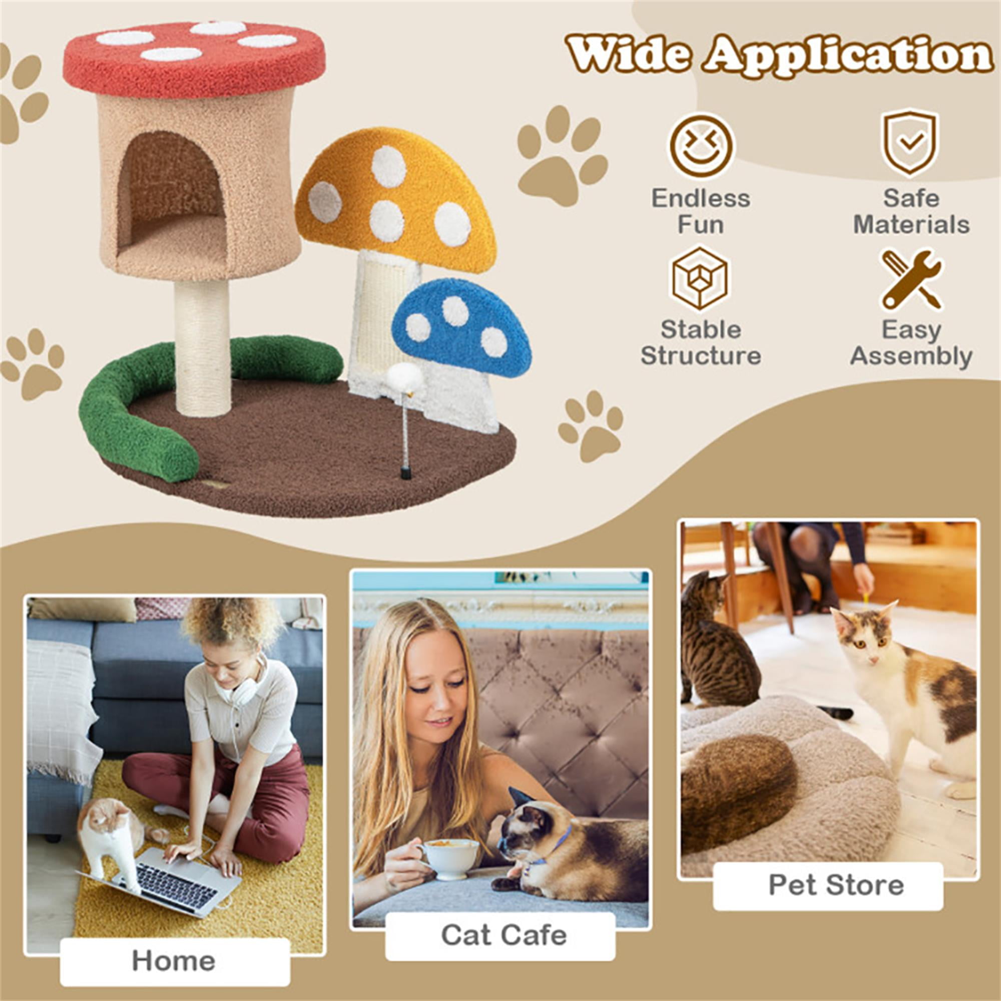 Kadyn 23" Cat Tree House, Small Cat Condo with Sisal Scratching Post, Mushroom Cat Tower, Multicolor