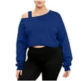 thumbnail image 2 of Caywon Women's Fashion Asymmetrical Shoulder Strap Hoodie Loose Long Sleeve Cropped Top Soft Comfortable Casual Streetwear Daily Wear Blouse, 2 of 7