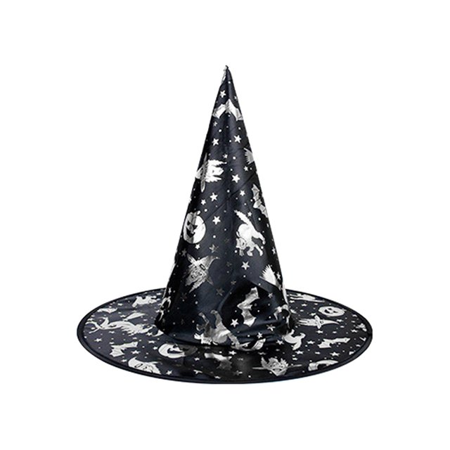 Sombrero de Sombrero de mago Accesorio de disfraz Novedad decorativa Sombrero de ala ancha de Halloween Sombrero puntiagudo de hechicero para Patrón plateado Yinane sombreros de bruja