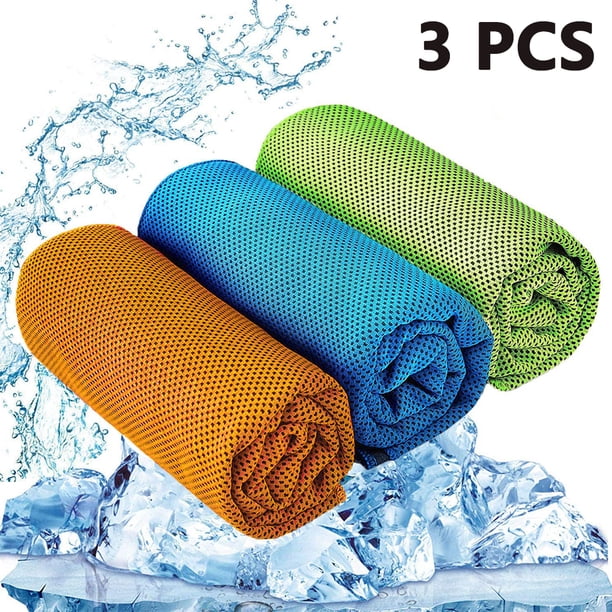 Toallas refrescantes Evapocool, 41,8" x 12", reutilizables, para bloquear el sol y enfriar al instante para actividades al aire libre, multiusos para deportes y entrenamientos, azul, verde y naranja