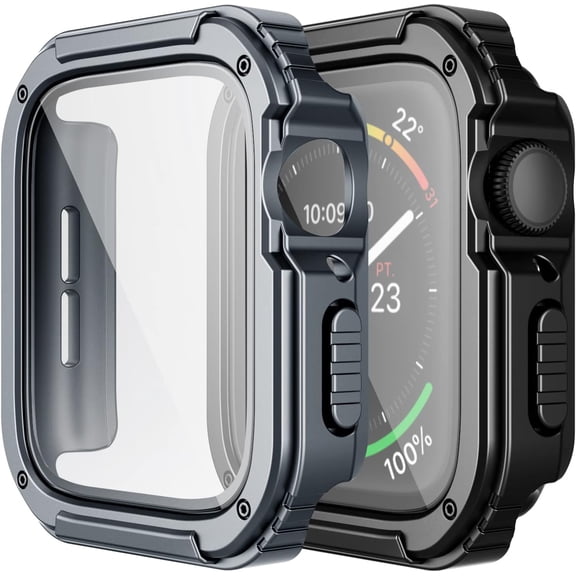 XIHAMA 2 Pack Rugged Case Compatible for Apple Watch 41mm Series SE/6/5/4 with Tempered Glass Screen Protector, Military All Around Hard TPU Protective Cover Case Shockproof Bumper for iWatch Men