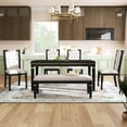 thumbnail image 2 of Harper & Bright Designs Retro 6 Pieces Kitchen Dining Table Set, 62.7" Rectangular Table and 4 High-Back Tufted Chairs & 1 Bench, Wood Family Dining Room Table Set for 6, Black, 2 of 19