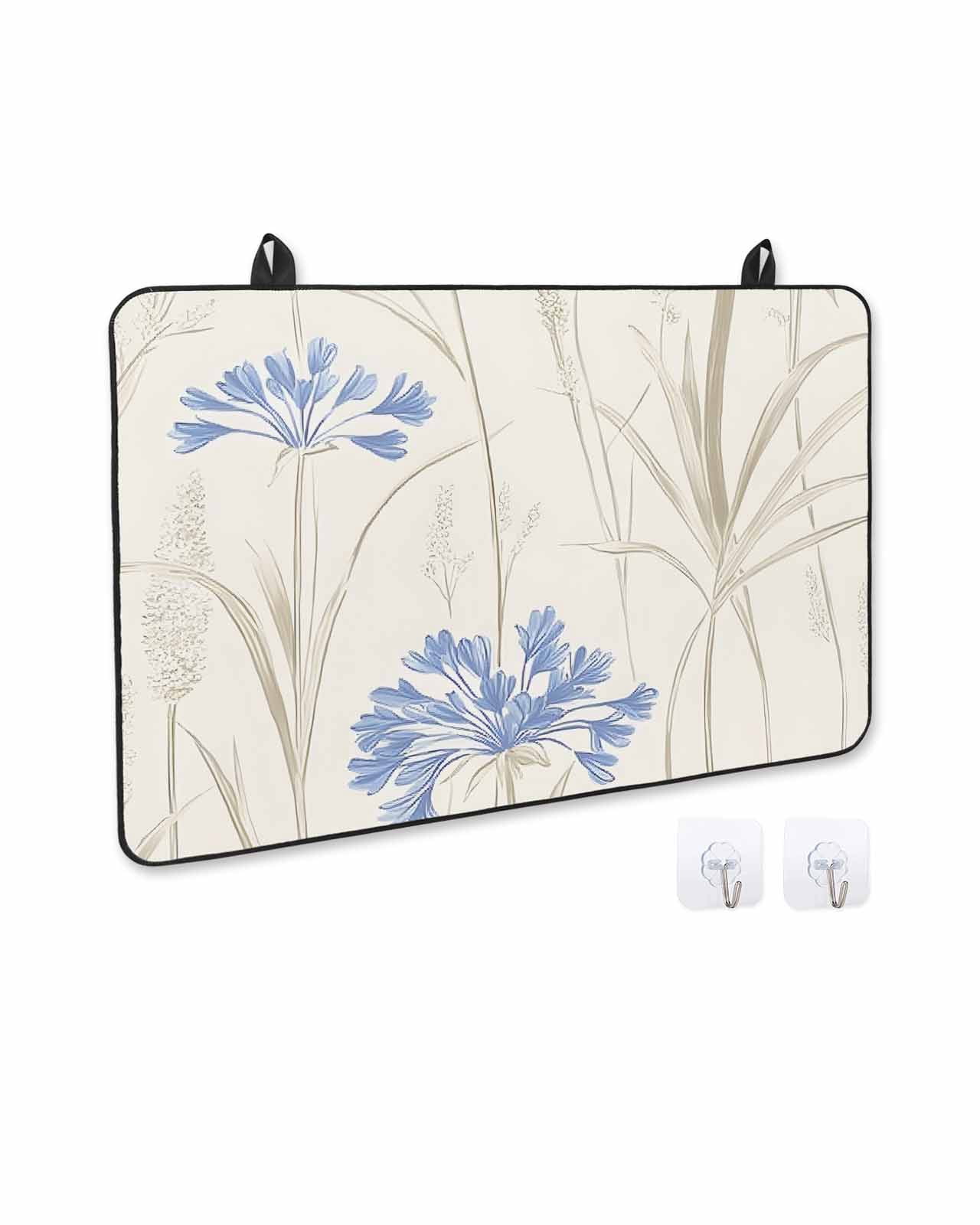 nqOlkjepod Large Induction Cooktop Protector Mat 24"x21", Blue Floral Leaves Stove Top Covers for Electric Stove, Beige Farmhouse Botanical Decorative Stove Burner Cover Mats, Glass Top Stove Cover
