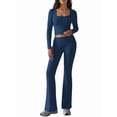 thumbnail image 1 of 2 Piece Square Neck Lounge Set Womens Wide Leg Pants Slightly Crop Top Sweatsuit Sets Royal Blue L, 1 of 9