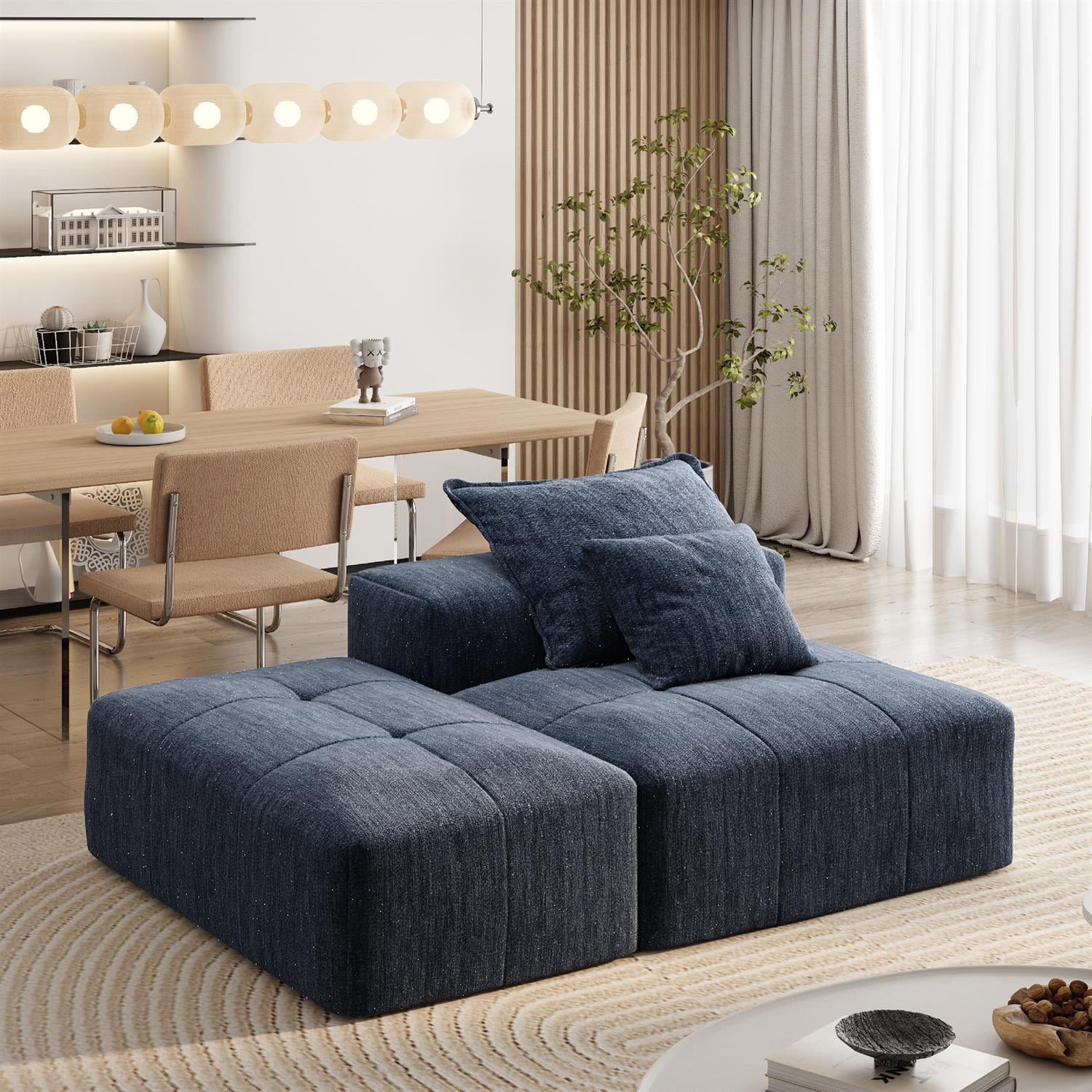 Demi Bonn 70" Modern Oversized Modular Sectional Sofa for Living Room, Chenille Fabric Couch with Cushion, 2 Plush Pillows, No Assembly Needed, Blue