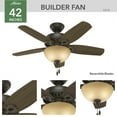 thumbnail image 2 of Hunter 42 inch Indoor Ceiling Fan with LED Light - Bronze Ceiling Fan with Pull Chain, For Bedroom or Living Room, Standard Mount, No Remote, 5 Blades, Includes Bulbs - Builder 52218, New Bronze, 2 of 14