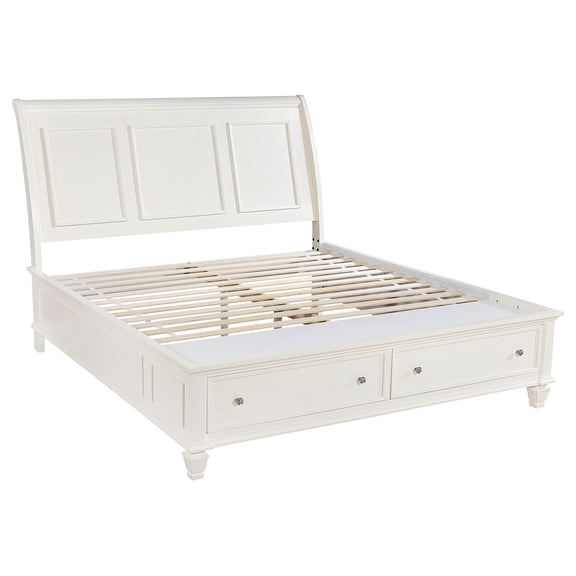 Sandy Beach Wood Eastern King Storage Panel Bed Cream White