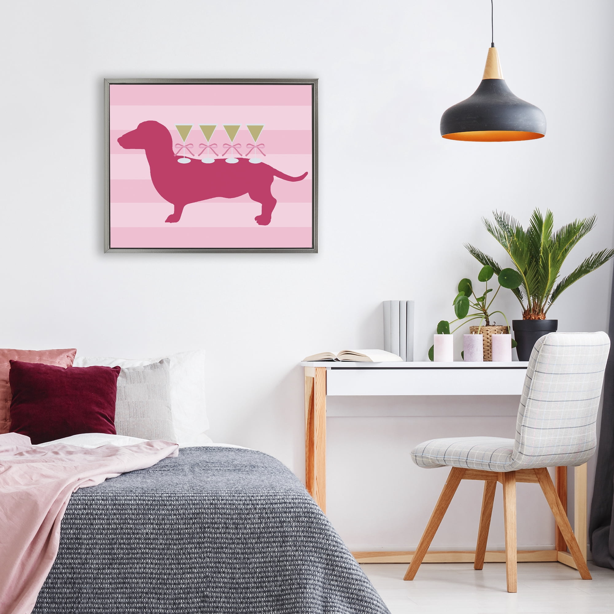 Stupell Industries Pink Dachshund With Martinis Gray Framed Floater Canvas Wall Art, design by Lil' Rue