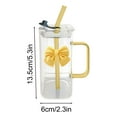 thumbnail image 3 of Glass Cups with Lids and Straws, Iced Coffee Cup, 13.5Floz Smoothie Cup, Cute Bow Cups for Girl Women, Drinking Glasses with Handle (Yellow), 3 of 6