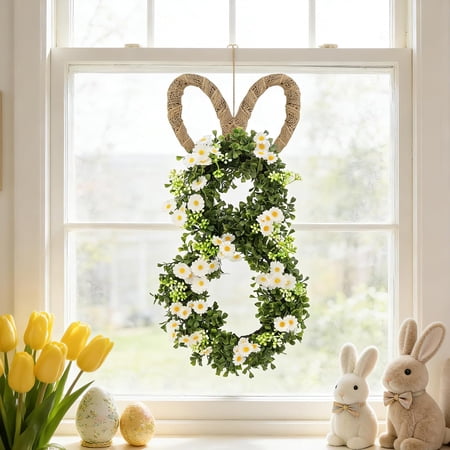 Easter Bunny Wreath Easter Bunny Wreath Spring Bunny Shaped Artificial Flower Band with Greenery White Daisies for Front Door Wall Window Holiday Season Decoration (19.69 in) Easter Bunny Wreath Easter Bunny Wreath Spring Bunny Shaped Artificial Flower Band with Greenery White Daisies for Front Door Wall Window Holiday Season Decoration (19.69 in)