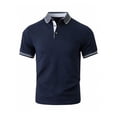 thumbnail image 5 of Men's Solid Color Knit Casual Shirt Tops, Short Sleeve Lapel Breathable Cooling Quick Dry, Summer Beach Vacation Travel Gym Fitness Outfits, Modern Essential | JASKFLY,Navy M, 5 of 7