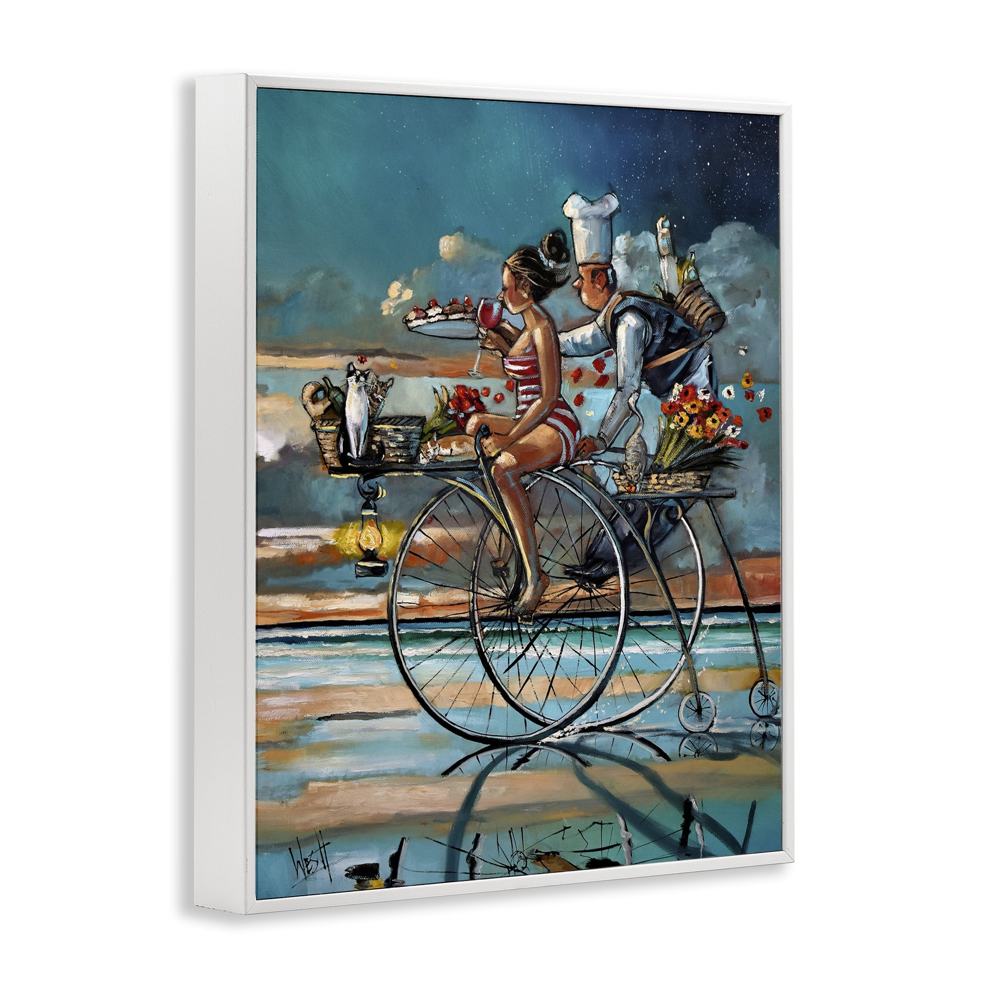 Stupell Industries Zaan's Dream Seaside Bicycle Ride White Framed Giclee Art, design by Ronald West