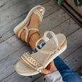 thumbnail image 4 of Espadrilles for Women Open Toe Platform Sandals Braided Band Ankle Strap Summer Dress Shoes Low Wedge Slingback Heels Brown Size 8.5, 4 of 6