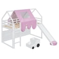 thumbnail image 6 of Twin White Wooden Playhouse Loft Bed with Pink Tent, House Frame, Slide, Ladder & Storage for Kids Room, 6 of 26