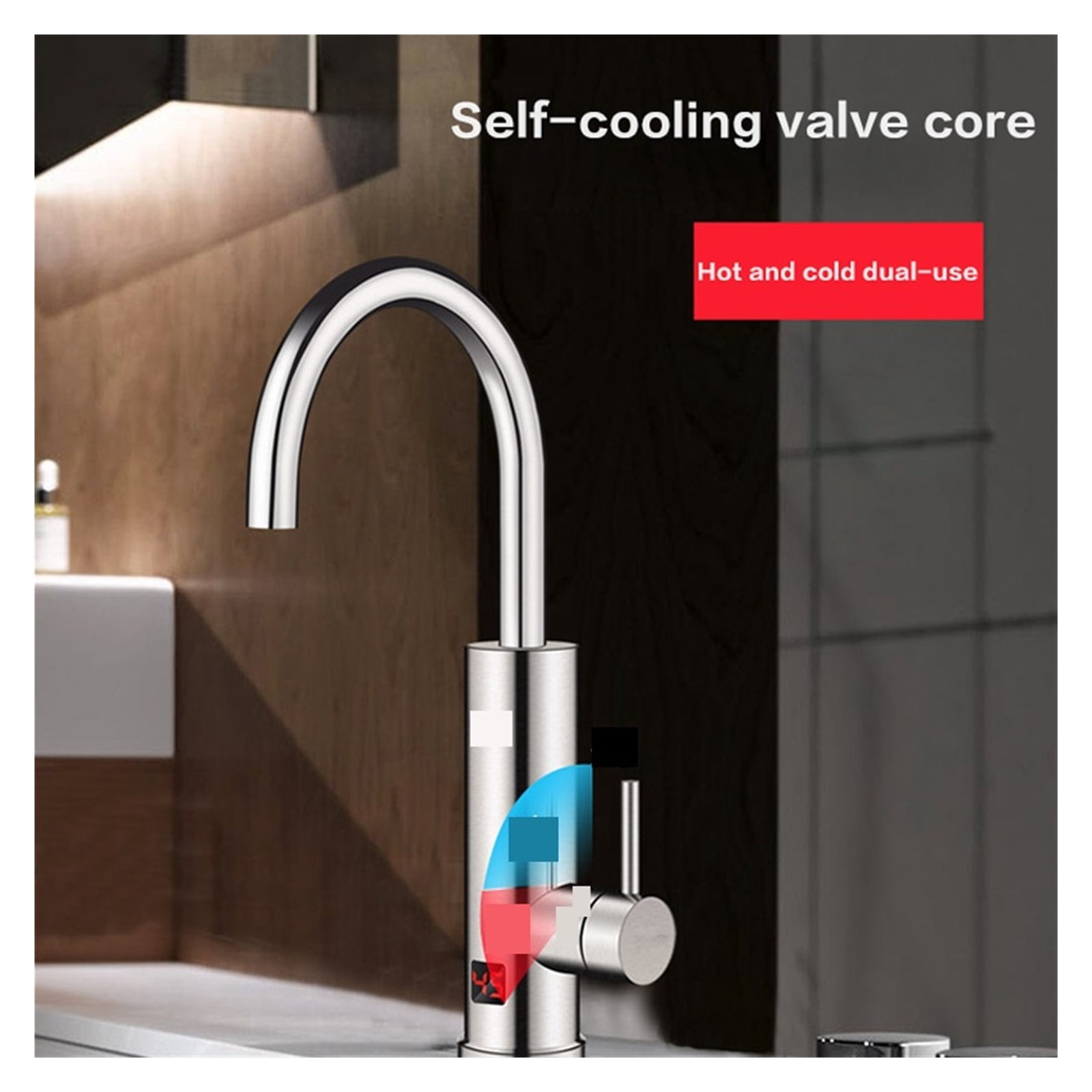 Instant Electric Water Heater Tankless Hot Water Heating Tap Kitchen Faucet Stainless Steel Tap with Temperature Display ,Rapid Water Heating
