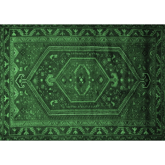 Ahgly Company Indoor Rectangle Persian Emerald Green Traditional Area Rugs, 5' x 7'