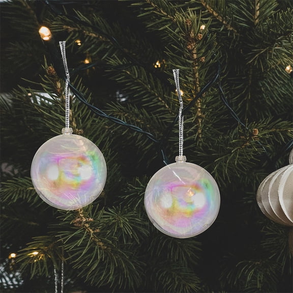 USHOBE 10Pcs Clear Iridescent Plastic Fillable Ornament Balls for Christmas Tree Decoration