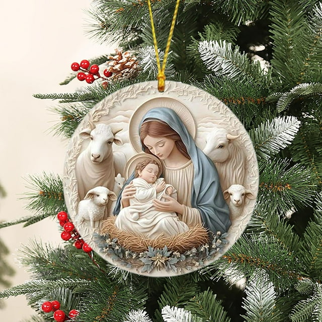 Religious Warm Family Holiday Dress Up Window Glass Pendant
