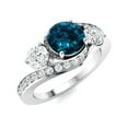 thumbnail image 2 of Bypass Side Stone 5MM Round London Blue Topaz Trilogy Women Ring 925 Sterling Silver, 2 of 2