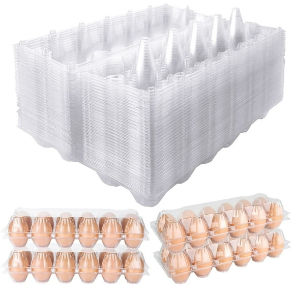 Egg Cartons Bulk, 12 Packs Empty Clear Plastic Egg Carton Holds Up to 12 Eggs, Reusable Chicken Egg Tray Holders for Family Pasture Chicken Farm, Business Market Display, Storage（2*6）