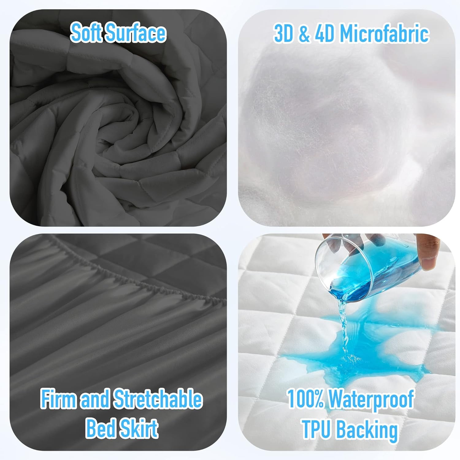Queen Size Waterproof Mattress Pad Protector, Breathable Quilted Mattress Cover Noiseless Waterproof Fitted Sheet Mattress Topper Up to 21" Deep Pocket